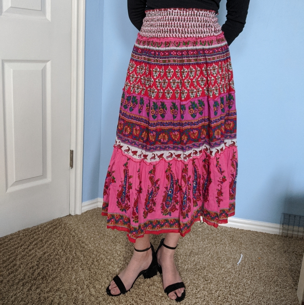 Women's boho printed pink skirt - Picture 1 of 4